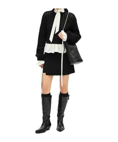 Ann Demeulemeester Reza Twisted Rib Cropped Crew Neck Sweater In Black
