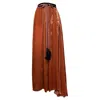 Ann Demeulemeester Ribbed Maxi Skirt With Tasseled Ribbon Belt In Brown Cupro In Brown