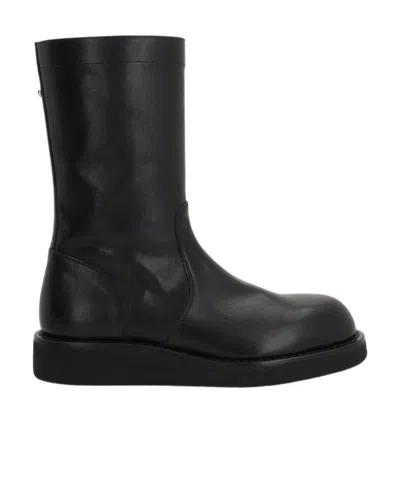 Ann Demeulemeester Round Toe Ankle Boots In Black