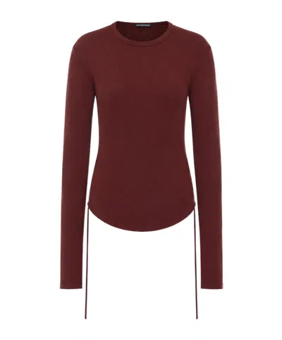 Ann Demeulemeester Dot Gathered Ribbed Cotton T-shirt In Brown