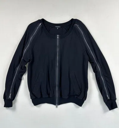 Pre-owned Ann Demeulemeester Ruched Sleeve Zipper Bomber Sweater In Black