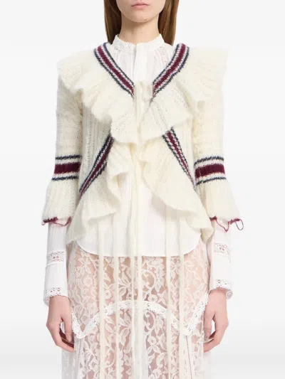 Ann Demeulemeester Ruffled Cable-knit Cardigan In White