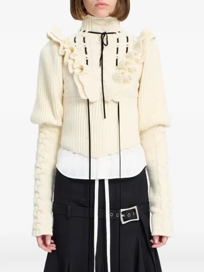 Ann Demeulemeester Ruffled Cable-knit Sweater In Neutral