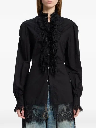 Ann Demeulemeester Ruffled Lace-trim Shirt In Black