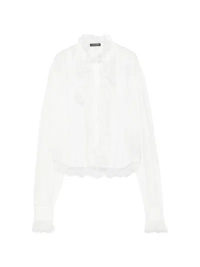 Ann Demeulemeester Ruffled Lace-trim Shirt In Neutral