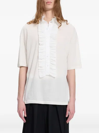 Ann Demeulemeester Ruffled Lace-trim T-shirt In White