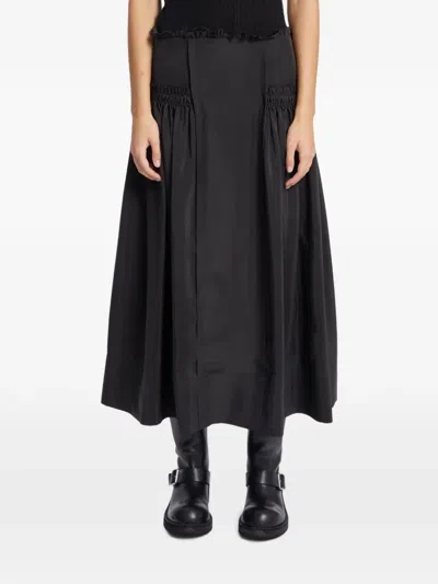Ann Demeulemeester Ruffled Silk Midi Skirt In Black