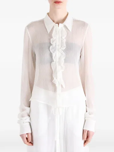 Ann Demeulemeester Ruffled-trim Long-sleeve Shirt In Neutral