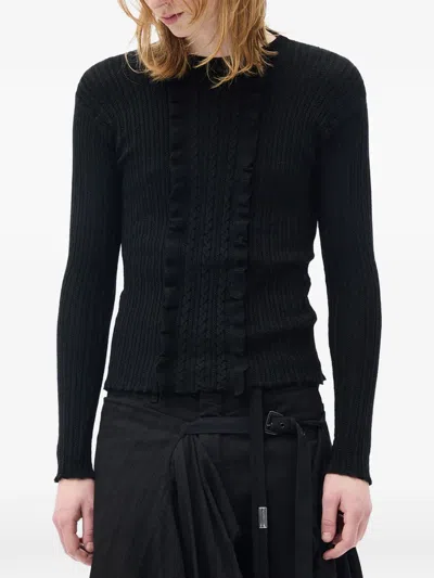 Ann Demeulemeester Ruffle-trimmed Cable-knit Sweater In Blue