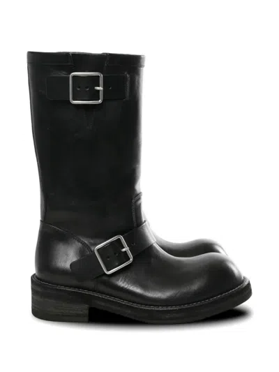 Ann Demeulemeester Sarith Engineer Buckled Leather Biker Boots In Black