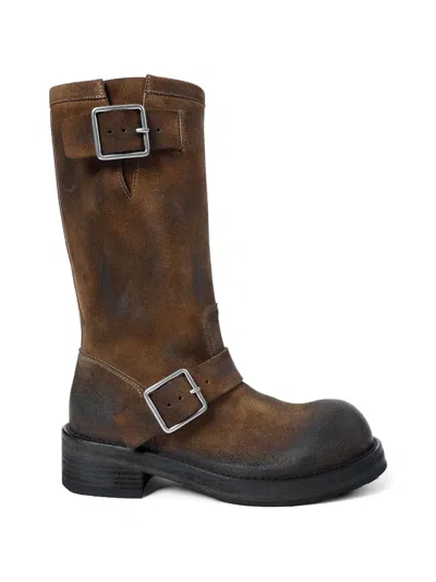 Ann Demeulemeester Sarith Engineer Buckled Coated Leather Boots In Brown