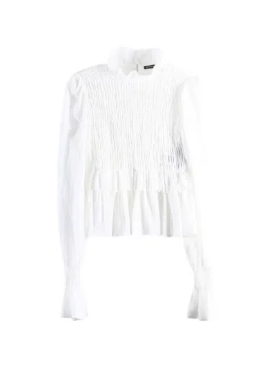 Ann Demeulemeester Sasa Smocked Ruffled Blouse In White