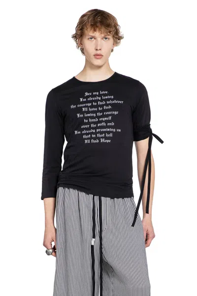 Ann Demeulemeester ''see My Love'' T-shirt With Ribbon Detail In Black