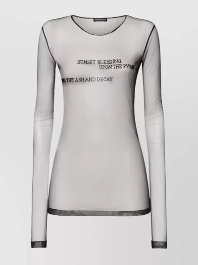 ANN DEMEULEMEESTER SHEER FABRIC TEXT PRINT LONG SLEEVE TOP