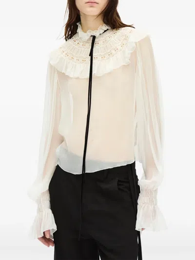 Ann Demeulemeester Sheer Ruffled Blouse In White