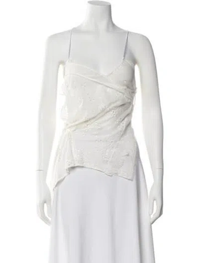 Pre-owned Ann Demeulemeester Silk Floral Print Top In White