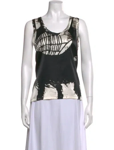 Pre-owned Ann Demeulemeester Silk Graphic Print Top In Black