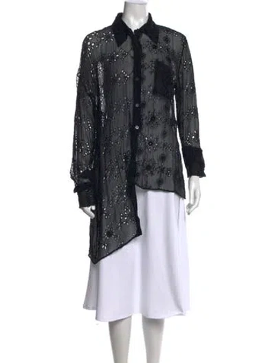 Pre-owned Ann Demeulemeester Silk Lace Pattern Button-up Top In Black