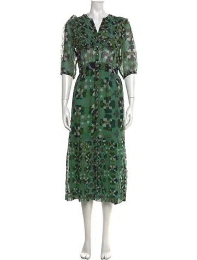 Pre-owned Ann Demeulemeester Silk Long Dress W/ Tags In Green