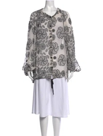 Pre-owned Ann Demeulemeester Silk Patterned Blouse In White