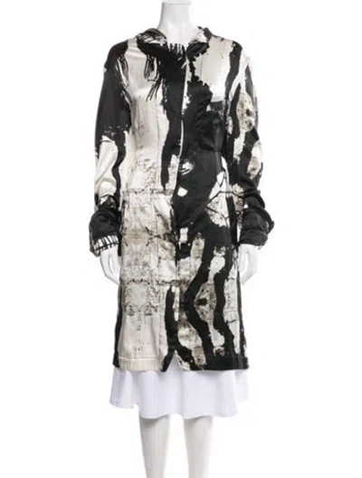 Pre-owned Ann Demeulemeester Silk Printed Trench Coat In Black