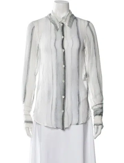 Pre-owned Ann Demeulemeester Silk Striped Button-up Top W/ Tags In White