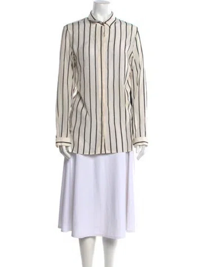 Pre-owned Ann Demeulemeester Silk Striped Button-up Top In White