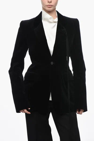 Ann Demeulemeester Single Breasted Velour Blazer With Flap Pockets 42 Italian Size In Black