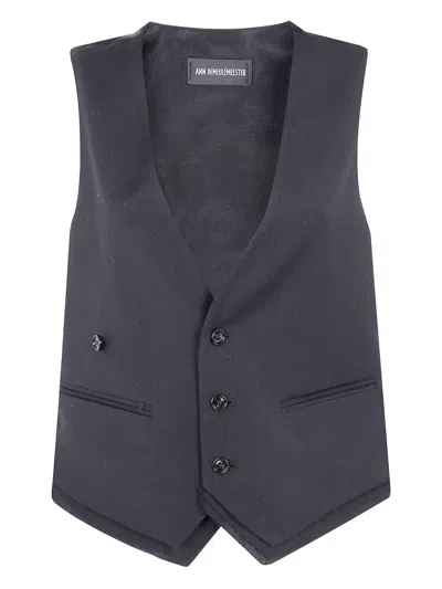 Ann Demeulemeester Janessa Twisted Clousure Waistcoat With Raw Edge Cotton Detail In Blue
