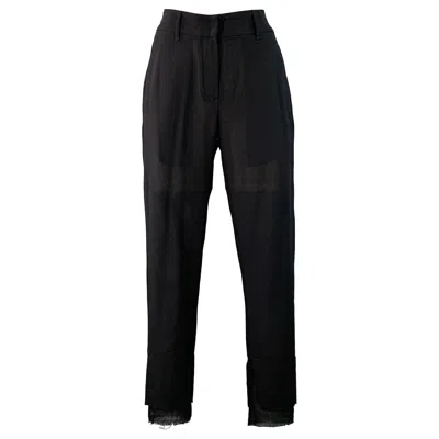 Pre-owned Ann Demeulemeester Size 8 Black Rayon Blend Flat Front Layered Dress Pants