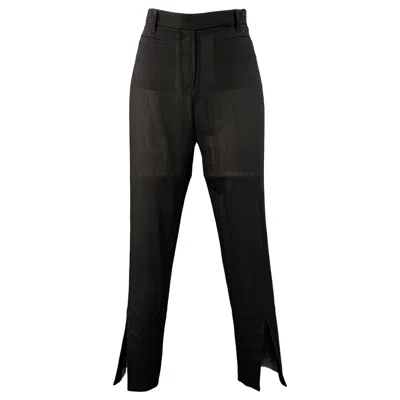 Pre-owned Ann Demeulemeester Size 8 Black Wool Flat Front Ankle Slit Dress Pants