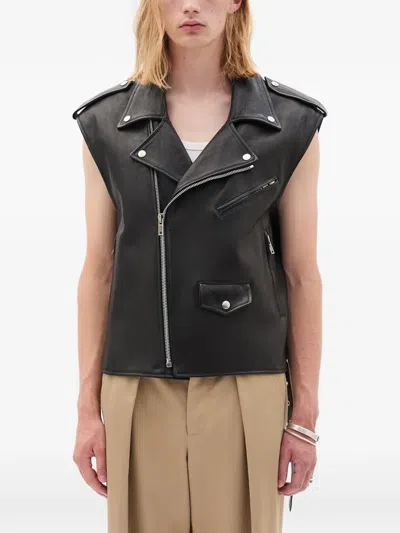 Ann Demeulemeester Sleeveless Leather Biker Jacket In Black