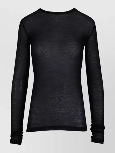 Ann Demeulemeester Slim Fit Long Sleeve Sheer Knit Top In Black