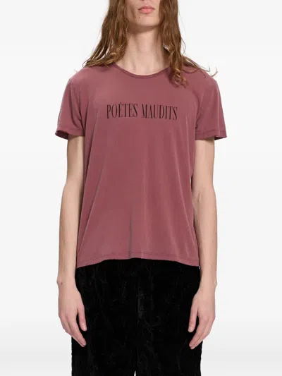 Ann Demeulemeester Slogan-print Distressed T-shirt In Burgundy