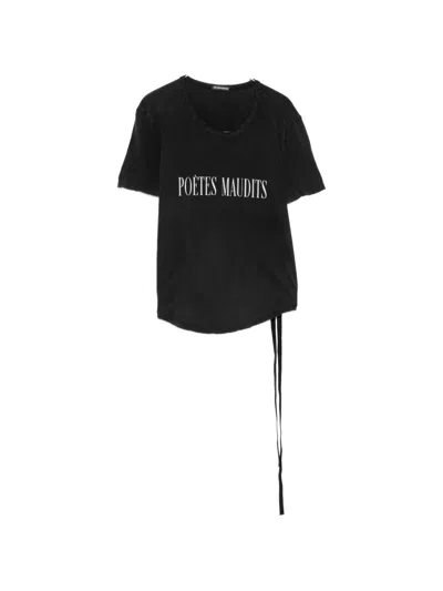 Ann Demeulemeester Slogan-print Tie-detail T-shirt In Black
