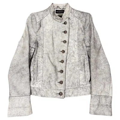 Pre-owned Ann Demeulemeester S/s 2002  Runway Cracked Leather Napoleon Military Jacket In Gray