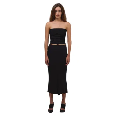 Pre-owned Ann Demeulemeester S/s 2006 Black Silk Maxi Skirt With Draped Back