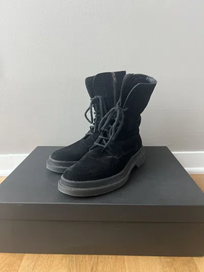 Pre-owned Ann Demeulemeester Ss15 Suede Combat Boots In Black