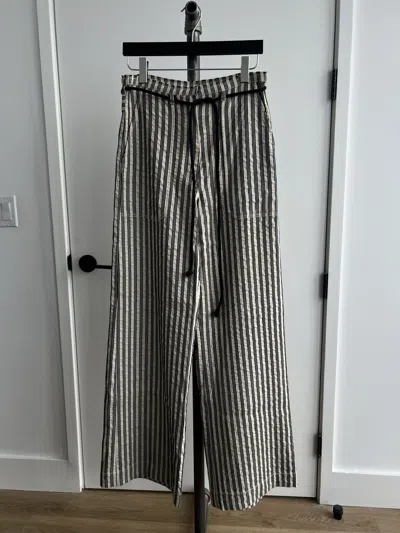 Pre-owned Ann Demeulemeester Ss19 Wide Striped Trousers In Sand