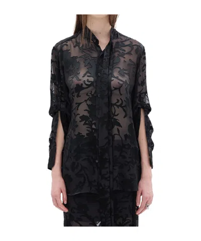 Ann Demeulemeester Standard Collar Handkerchief Shirt In Black