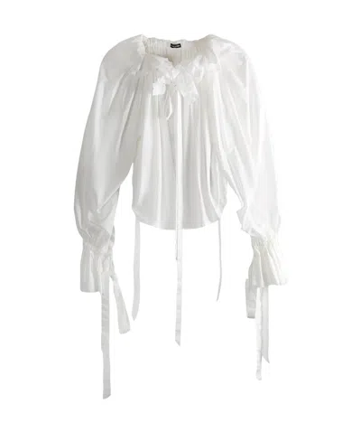 Ann Demeulemeester Stee Ruffled Drawstrings Light Cotton Top In White