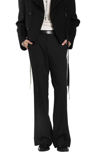 Ann Demeulemeester Stefan Chalk Stripe Flared Trousers In Black