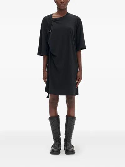 Ann Demeulemeester Strap-detail Brushed-jersey Dress In Black