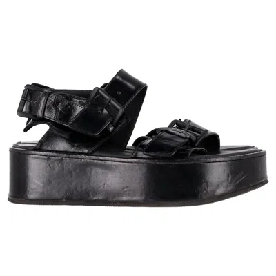 Ann Demeulemeester Strap Sandals In Black Leather In Animal Print
