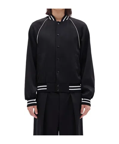 Ann Demeulemeester Striped Baseball Jacket In Black