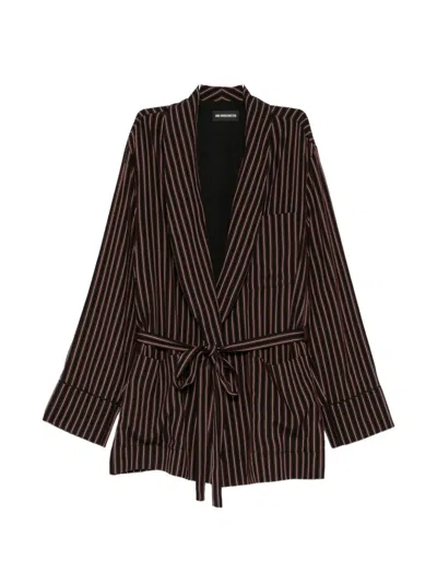 Ann Demeulemeester Striped Belted Jacket In Brown