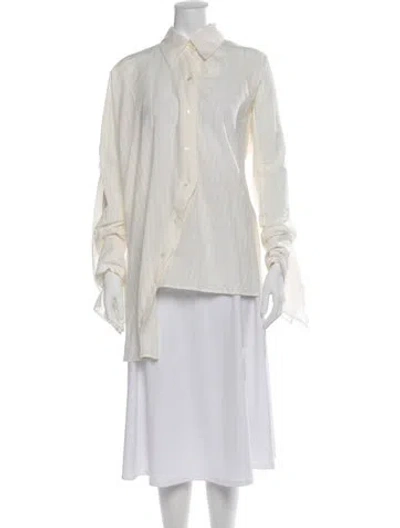 Pre-owned Ann Demeulemeester Striped Long Sleeve Button-up Top In Neutrals