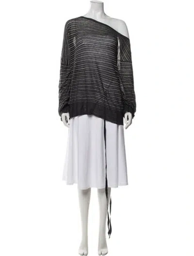 Pre-owned Ann Demeulemeester Striped Off-the-shoulder Sweater In Black