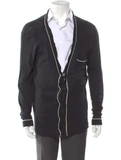 Pre-owned Ann Demeulemeester Striped V-neck Cardigan In Black