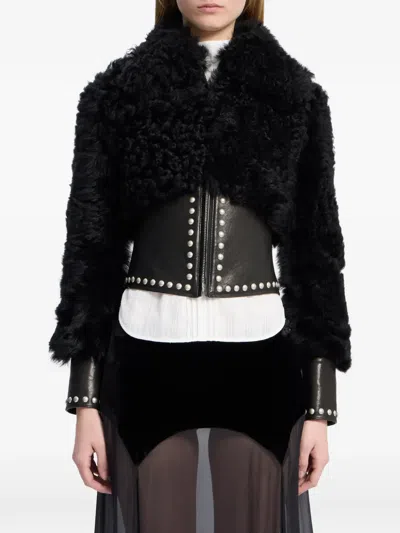 Ann Demeulemeester Stud-embellished Shearling Jacket In Black